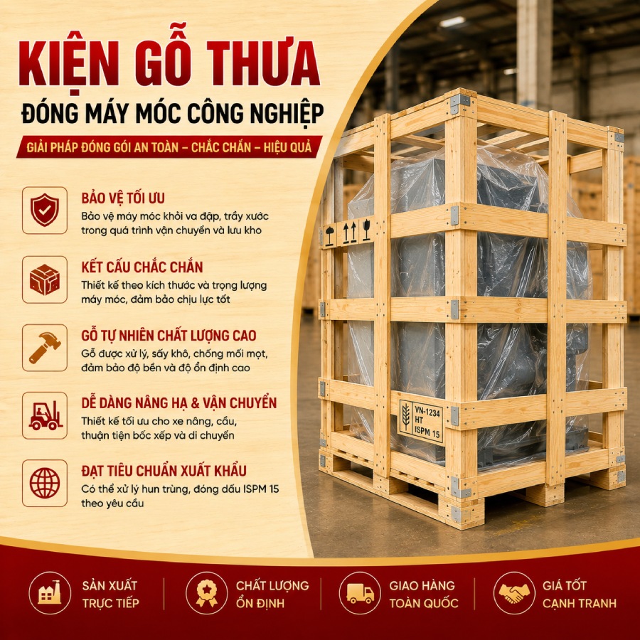 Kiện gỗ thưa đóng máy móc công nghiệp
