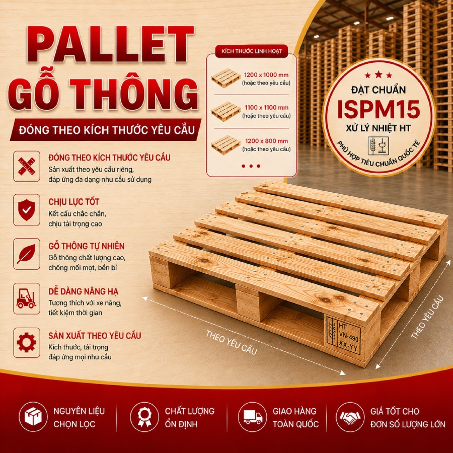 Pallet gỗ thông xuất khẩu khử trùng ISPM15 (Xử lý nhiệt HT)